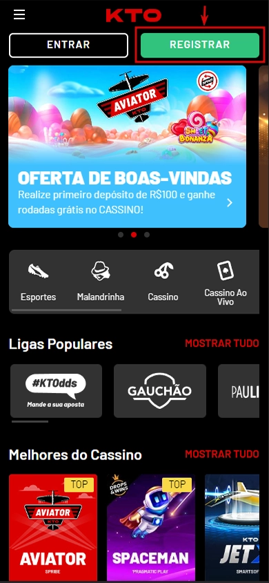 página do KTO Casino registrar